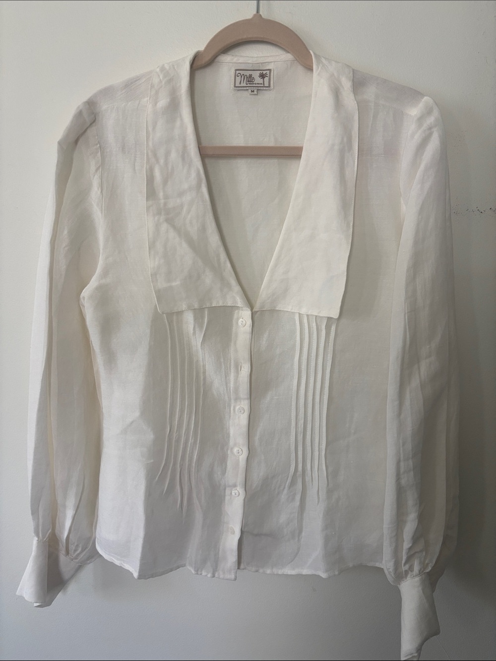 Mille Cream Pintuck Silk-Blend Button Front Blouse